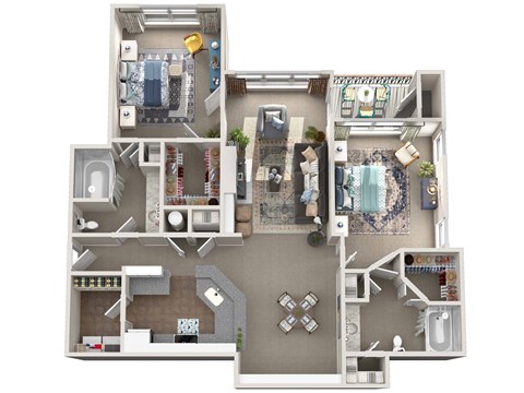 Floor plan for 2 beds, 2 baths, 1330 sqft